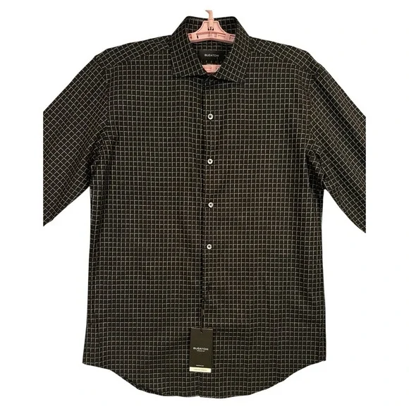 NWT Bugatchi Men's Axel Gingham Check Button-Up Shirt Comfort Stretch 15.5 34/35